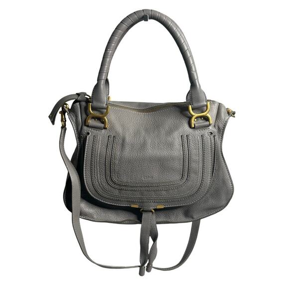 Chloe Marcie Leather Satchel Cashmere Grey - Picture 2 of 5